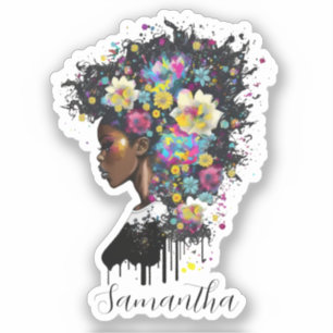 Floral Sparkling afrikanische Amerikanerin Aufkleber
