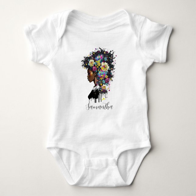 Floral Sparkling afrikanische Amerikanerin Baby Strampler (Vorderseite)