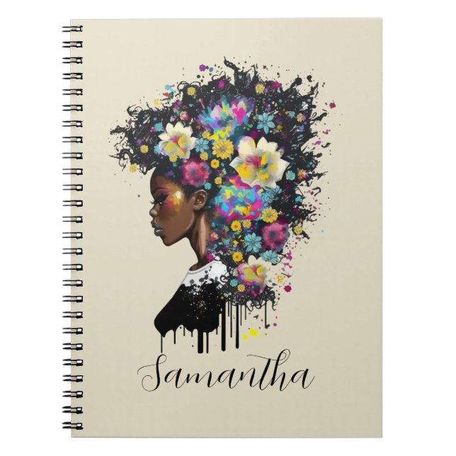 Floral Sparkling afrikanische Amerikanerin Notizblock (Vorderseite)