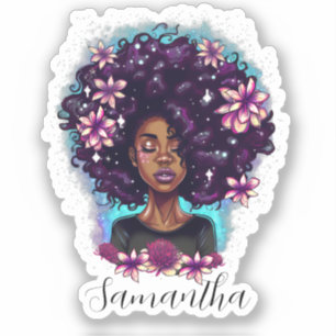 Floral Sparkling Afro Frau Aufkleber