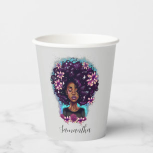 Floral Sparkling Afro Frau Pappbecher