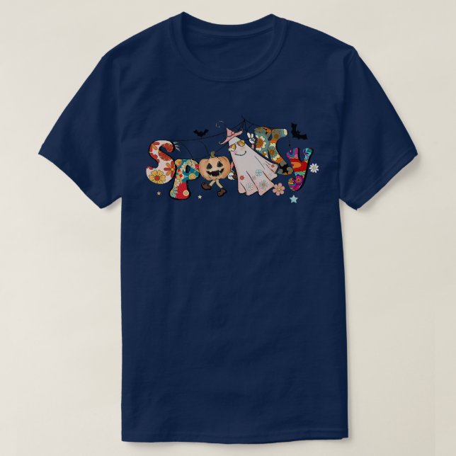 Floral Spooky Ghost Boo Spooky Vibes Funny Hallowe T-Shirt (Design vorne)
