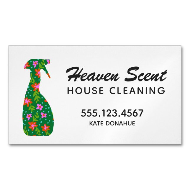 Floral Spray Flasche Haus Reinigung Logo Business  Magnetische Visitenkarte (Vorderseite)