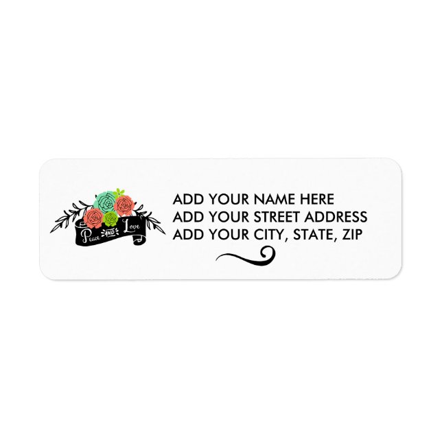 Floral Spray Peace and Liebe Holiday Address Label (Vorne)