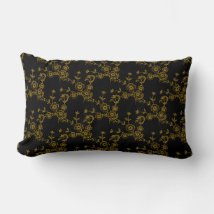 Floral Spray, Schwarz-Gold-LUMBAR-PILLOW Lendenkissen