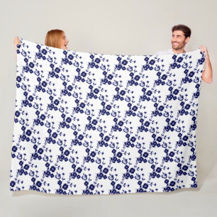 Floral Spray-Style 1-blau-weiß- Fleecedecke