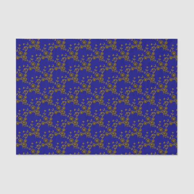 Floral Spray Style 1, Blue-Gold-2-GEWEBE PAPIER (Vorderseite)