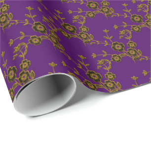 Floral Spray, Style 1-Lila-Gold-GIFT-WRAP-PAPIER Geschenkpapier