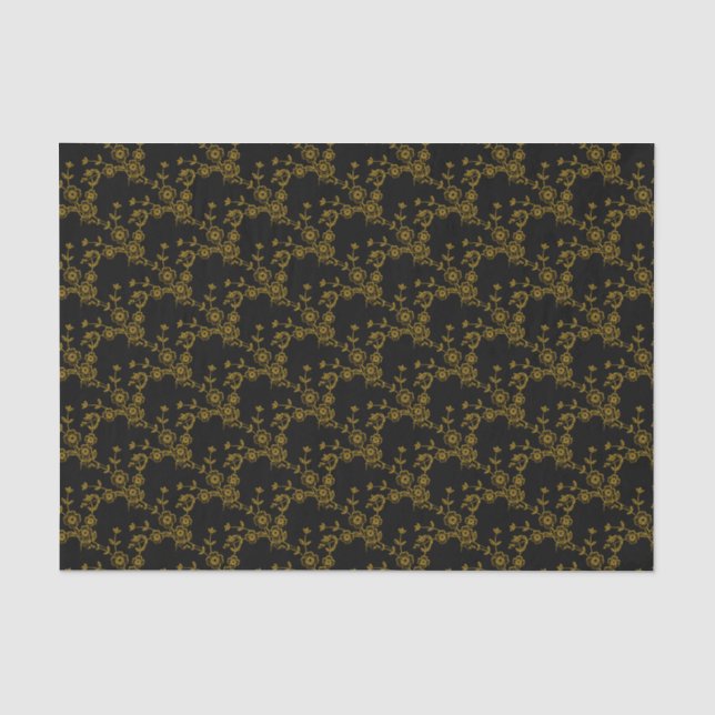 Floral Spray Style 1 Schwarz-Gold-GEWEBE-WRAP Seidenpapier (Vorderseite)