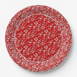 Floral Spray, WEISS-RED 6-PAPER-PARTY-TELLER Pappteller