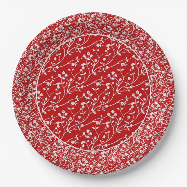Floral Spray, WEISS-RED 6-PAPER-PARTY-TELLER Pappteller (Vorderseite)
