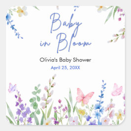 Floral Spring Baby in Bloom Baby Shower Quadratischer Aufkleber