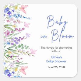 Floral Spring Baby in Bloom Baby Shower Quadratischer Aufkleber