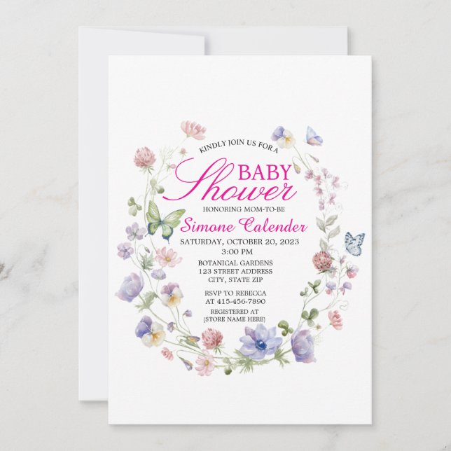 Floral Spring Baby Shower Invitation Einladung (Vorderseite)