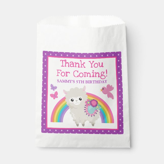 Floral Spring Llama & Rainbow Birthday Geschenktütchen (Vorderseite)
