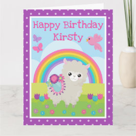 Floral Spring Llama & Rainbow Birthday Karte