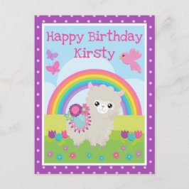 Floral Spring Llama & Rainbow Birthday Postkarte