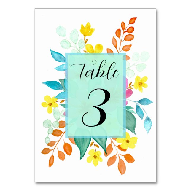 Floral Spritz Tischnummer Card for Wedding (Vorderseite)