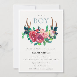 Floral Stag Antlers Es ist ein Boy Baby Shower Ein Dankeskarte