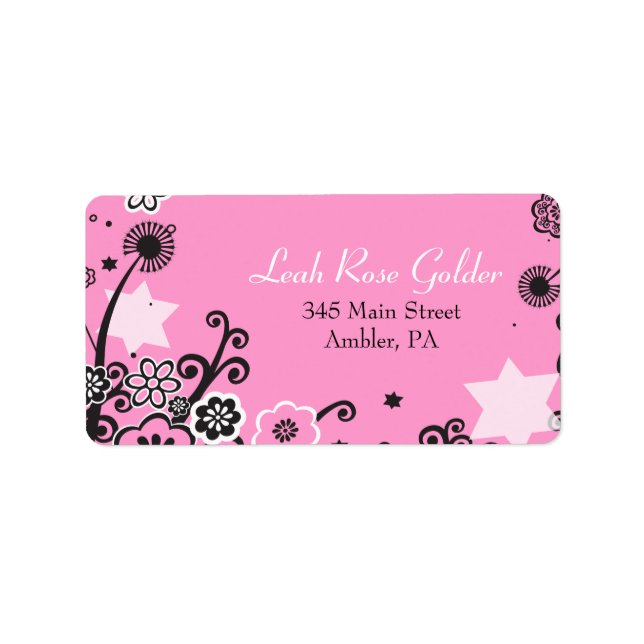 Floral Star Bat Mitzvah Pink: Adressaufkleber (Vorne)