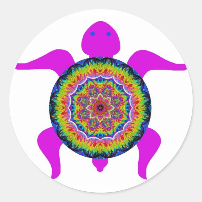 Floral Star-burst Kaleidoskopisch Mandala Turtle Runder Aufkleber (Vorderseite)