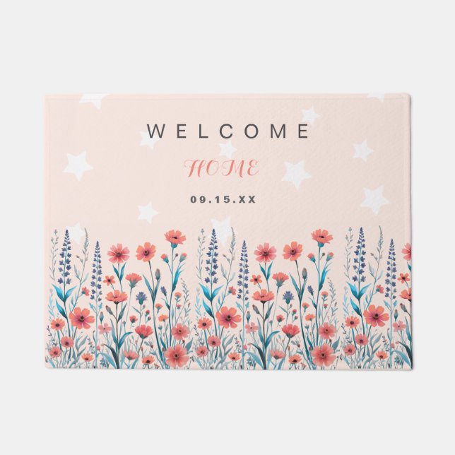 Floral Star Welcome Zuhause Fußmatte (Vorderseite)