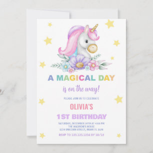 Floral Stars Unicorns Invitations Anniversaire