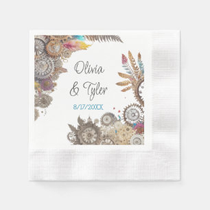 Floral Steampunk Hochzeitstag und Namen Serviette