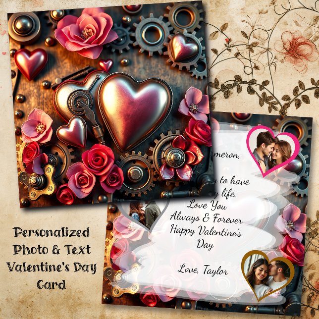Floral Steampunk Valentine's Day Foto Template Karte (Von Creator hochgeladen)
