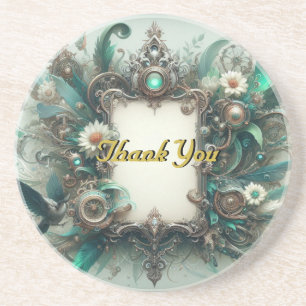 Floral Steampunk Wedding Green und Silver Getränkeuntersetzer