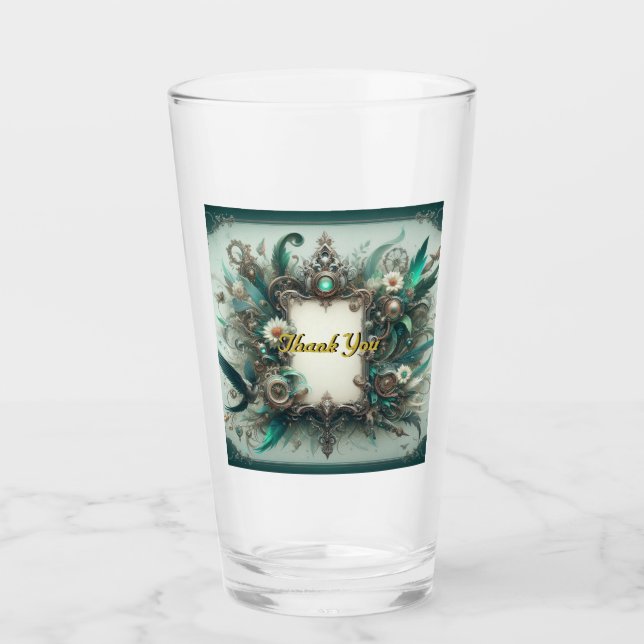 Floral Steampunk Wedding Green und Silver Glas (Vorderseite)