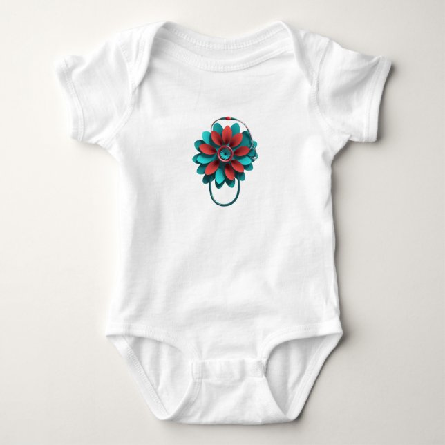 Floral Stethoscope Design - Unique Medical & Healt Baby Strampler (Vorderseite)