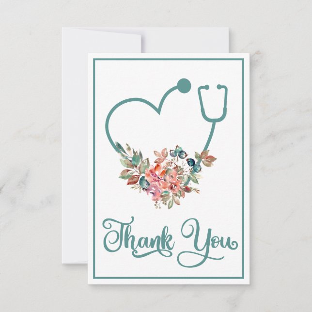 Floral Stethoscope Herzkrankenpfleger Arzt Betreue Dankeskarte (Vorderseite)