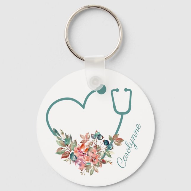 Floral Stethoscope Herzschrittmacher Krankenpflege Schlüsselanhänger (Vorderseite)