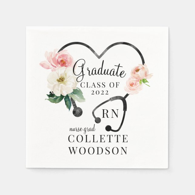 Floral Stethoscope Nurse Graduate Class 2022 Serviette (Vorderseite)