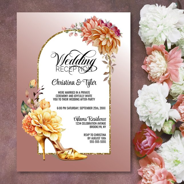 Floral Stiletto Blush Pink Arch Hochzeitsempfang Einladung (Von Creator hochgeladen)