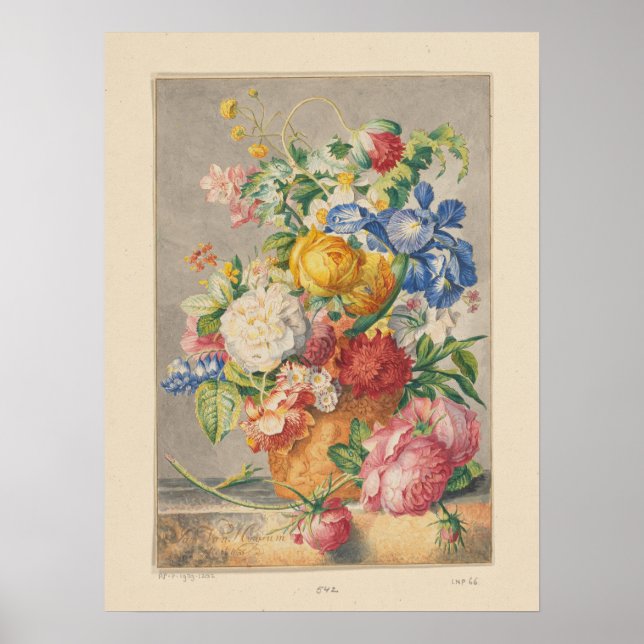 Floral Still Life mit Vintager Grenze Poster (Vorne)