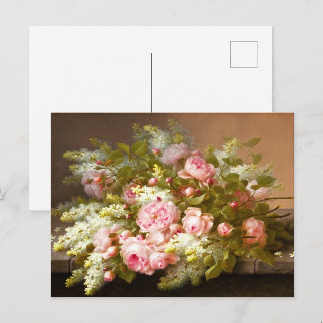 Floral Still Life, Raoul M. De Longpré Postkarte (Vorne/Hinten)