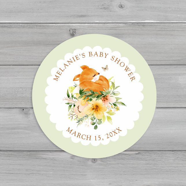 Floral Storybook Fox Baby Dusche Umschlag Aufklebe Runder Aufkleber (Von Creator hochgeladen)