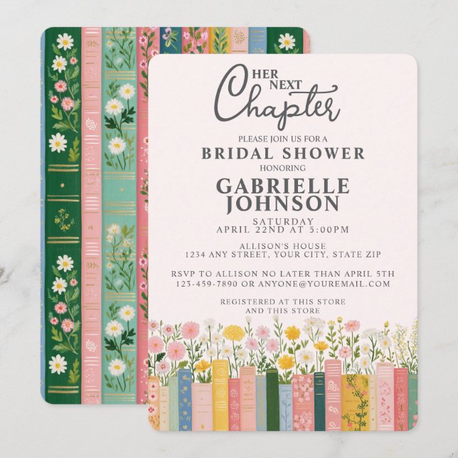 Floral Storybook Her Next Chapter Bridal Shower  Einladung (Vorne/Hinten)