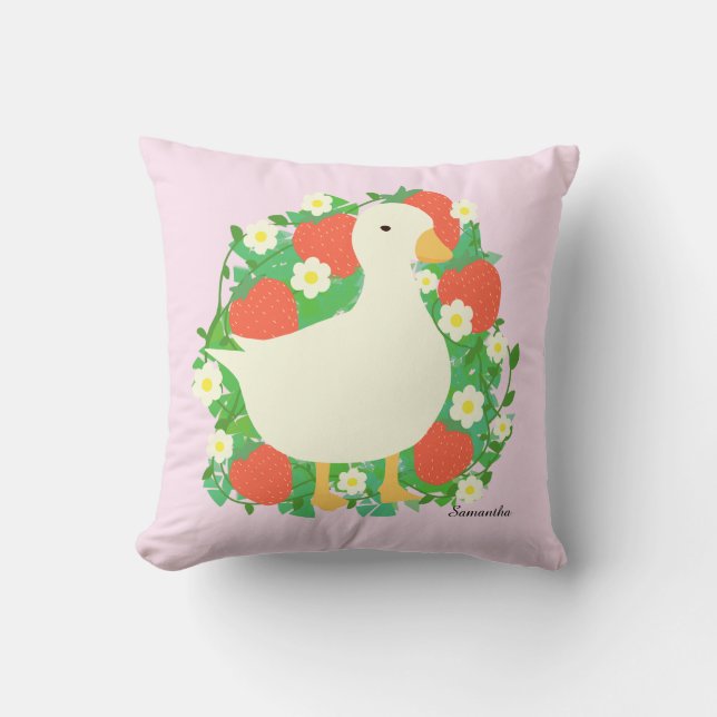 Floral Strawberry Goose Duck Kissen (Vorderseite)