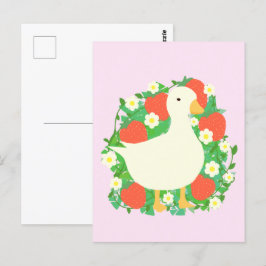Floral Strawberry Goose Duck Postkarte