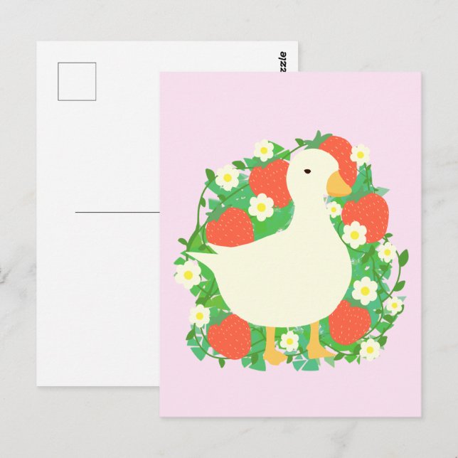Floral Strawberry Goose Duck Postkarte (Vorne/Hinten)