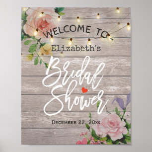 Floral String Lights Bridal Shower Welcome Sign Poster