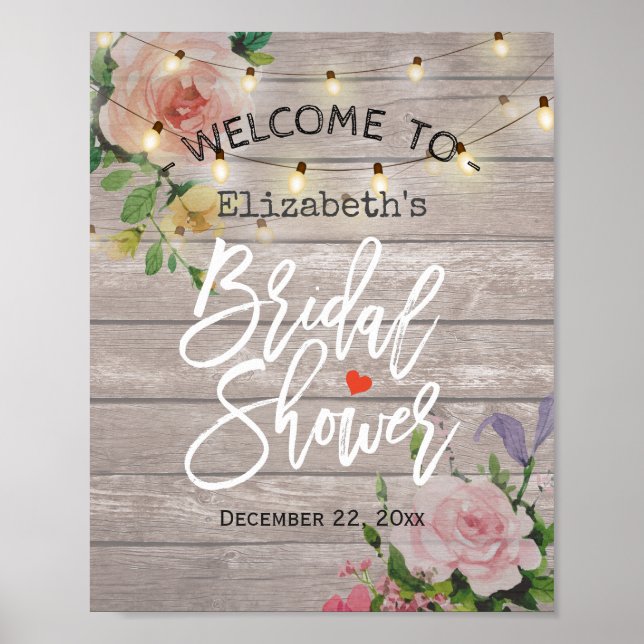 Floral String Lights Bridal Shower Welcome Sign Poster (Vorne)