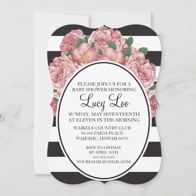 Floral & Stripe Invitation de la mariée ou du Baby (Devant)