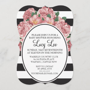 Floral & Stripe Invitation de la mariée ou du Baby