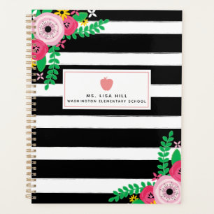 Floral Stripes Pomme rose Planificateur enseignant