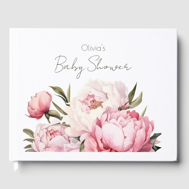 FLORAL SUBTLE SOFT BLUSH PINK PEONIES BABY DUSCHE GÄSTEBUCH (Vorderseite)