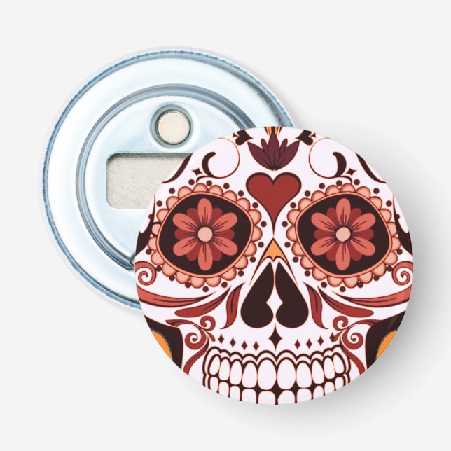Floral Sugar Skull Day of the Dead Art Flaschenöffner (Vorderseite)